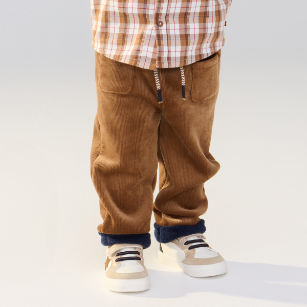 Pantalon velours côtelé polaire marron bébé garçon
