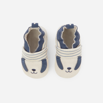 Chaussons cuir chien bleu bébé garçon