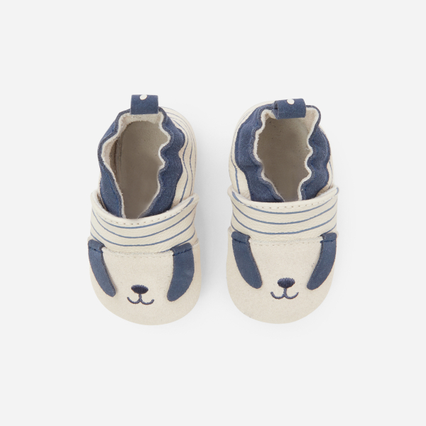 Chaussons cuir chien bleu bébé garçon