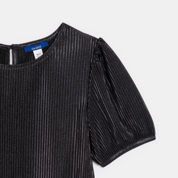 T-shirt plissé pailleté noir Fille