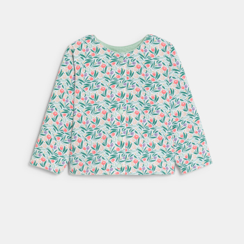 Sweat pressionné réversible fleurs bleu bébé fille