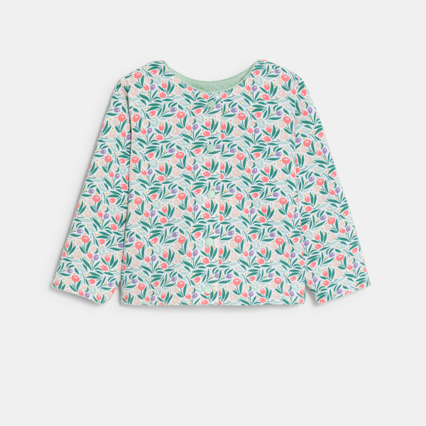 Sweat pressionné réversible fleurs bleu bébé fille
