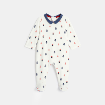 Dors-bien velours pingouin et gilet doux bleu bébé garçon
