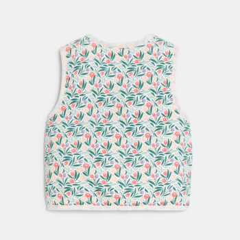 Veste sans manches réversible velours doublé fleur bleu bébé fille
