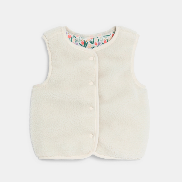 Veste sans manches réversible velours doublé fleur bleu bébé fille