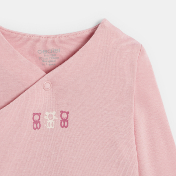 بودي منسوج متكيف مع شكل الجسم، باللون الوردي للفتيات الصغيرات (طقم مكون من قطعتين)