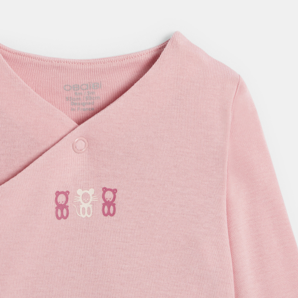 بودي منسوج متكيف مع شكل الجسم، باللون الوردي للفتيات الصغيرات (طقم مكون من قطعتين)