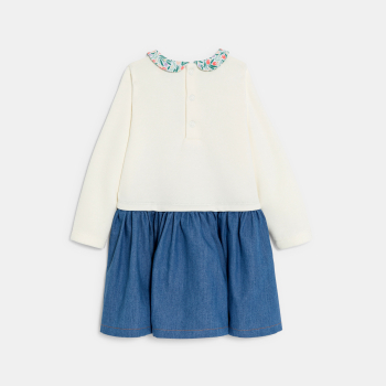 فستان 2 في 1، من الصوف الناعم والدنيم، باللون الأبيض للفتيات الرُضع