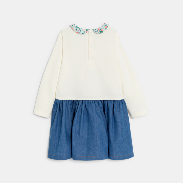 فستان 2 في 1، من الصوف الناعم والدنيم، باللون الأبيض للفتيات الرُضع