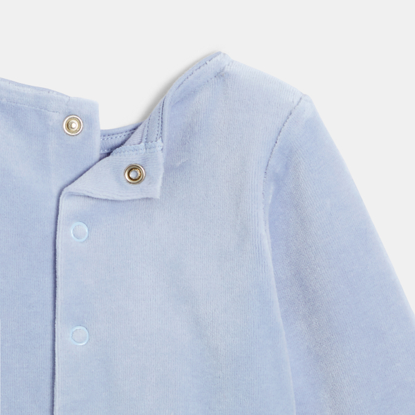 Pyjama velours oiseaux bleu bébé fille