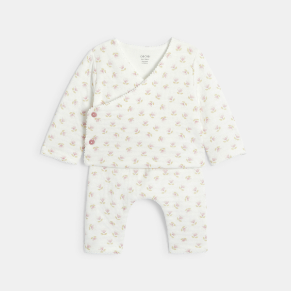 طقم مكون من 3 قطع مزين برسوم أزهار، باللون الوردي للفتيات حديثات الولادة.