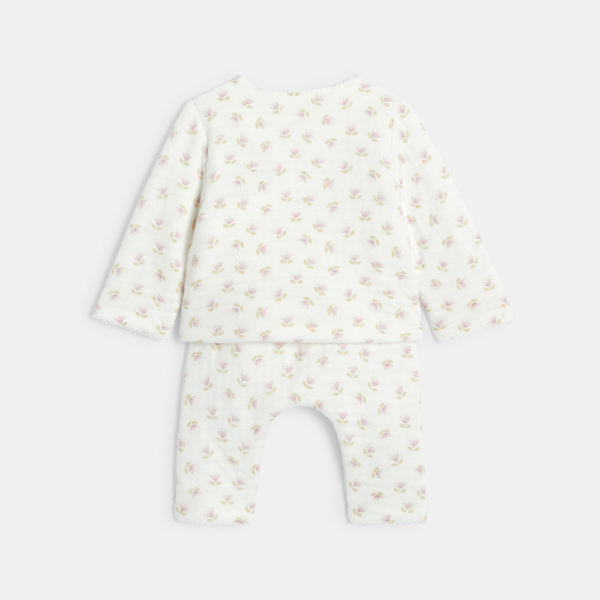 Ensemble 3 pièces fleuri rose naissance fille