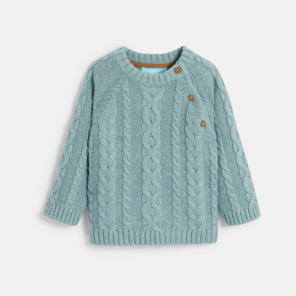 Pull maille tricot torsadé bleu bébé garçon