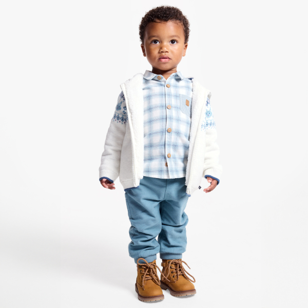 Pantalon toile uni à taille élastiquée bleu bébé garçon