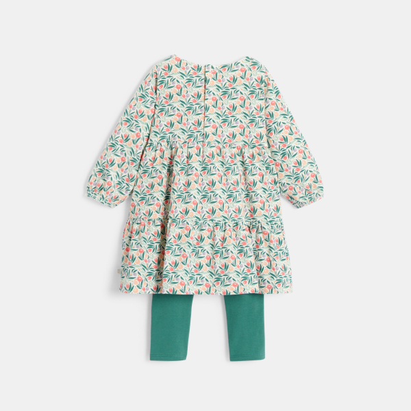 Robe fluide fleurie et legging vert bébé fille