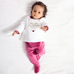 Pyjama chaud en soft boa et velours blanc bébé fille
