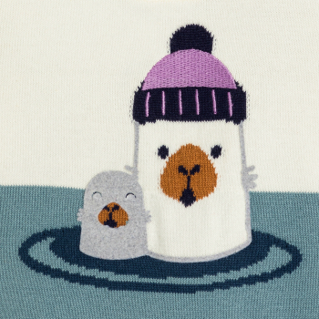 بلوفر صبي رضيع قماش تريكو مطرز أزرق اللون عليه صورة الفقمة