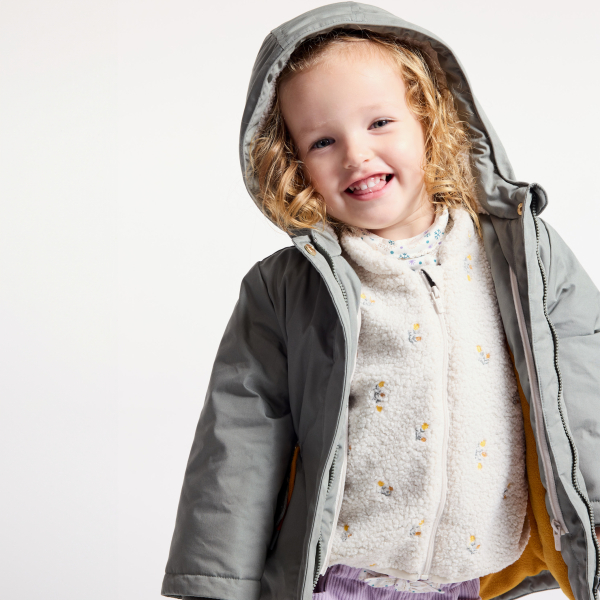 معطف باركا 2×1، باللون الأخضر الكاكي، بطانة مزدوجة وطارد للماء، للفتيات الصغيرات