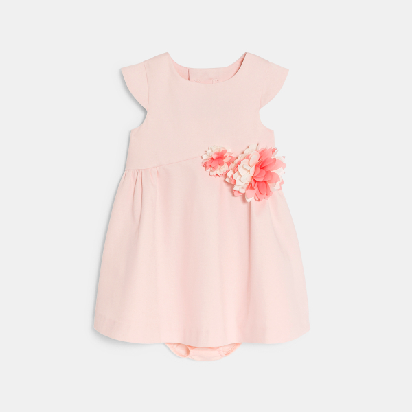 Robe fleur relief rose bébé fille