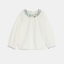 Blouse col fleuri blanc...