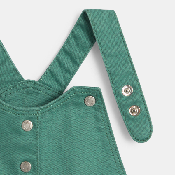 Robe salopette popeline de coton vert bébé fille
