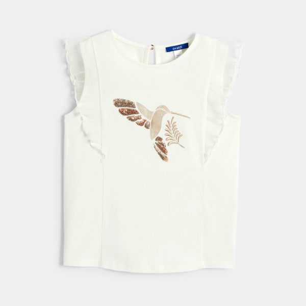 Débardeur volanté motif colibri blanc Fille
