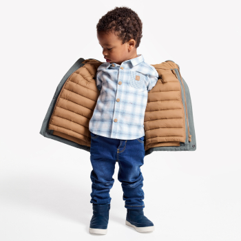 Parka 2 en 1 effet peau de pêche vert kaki bébé garçon