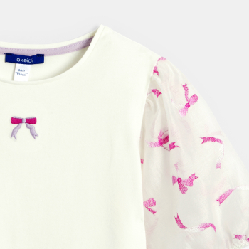 T-shirt à manches courtes motif nœud blanc Fille