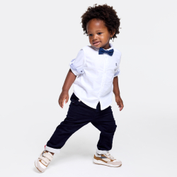 Pantalon velours fantaisie à revers bleu bébé garçon