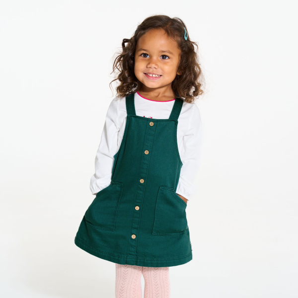 Robe salopette denim vert bébé fille