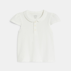 Polo col rond coton blanc bébé fille