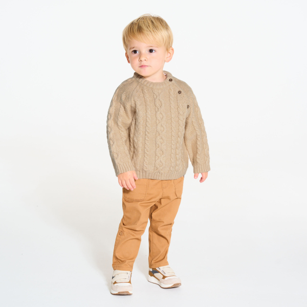 Pull maille tricot torsadé beige bébé garçon
