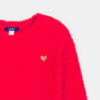 Pull moelleux brodé rouge Fille