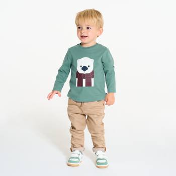 T-shirt manches longues ours vert bébé garçon