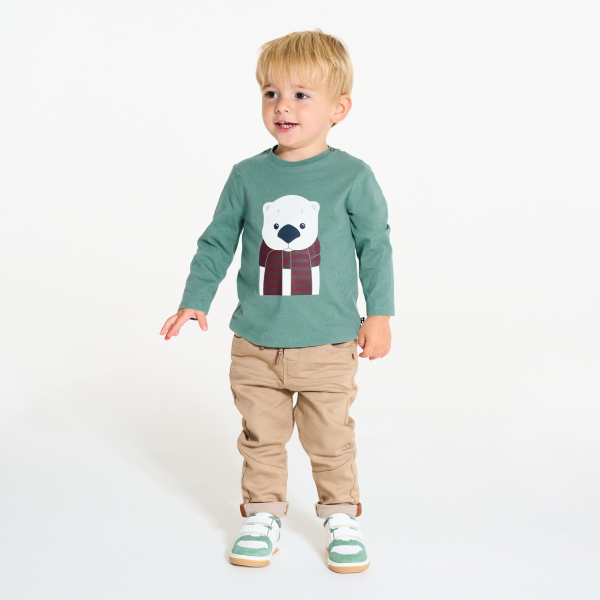 T-shirt manches longues ours vert bébé garçon