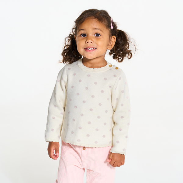 Pull maille tricot col festonné blanc bébé fille