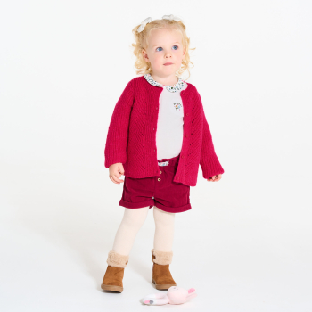 Gilet maille tricot rouge bébé fille