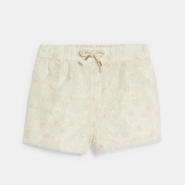 Short chic à pinces brodé blanc bébé fille