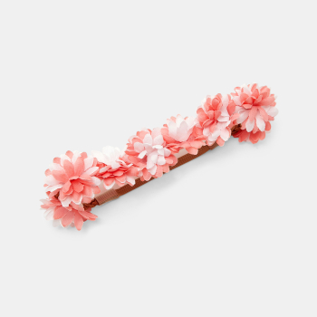 Headband élastiqué fleurs en relief rose bébé fille