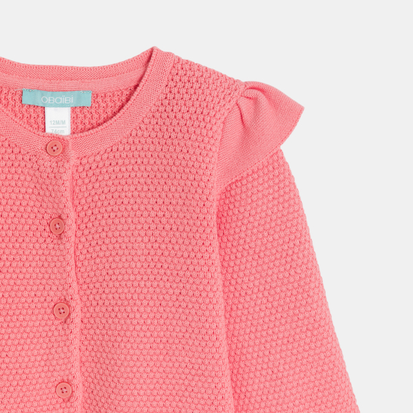 Gilet maille fantaisie irisée à volants orange bébé fille