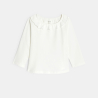T-shirt manches longues coton pointelle blanc bébé fille