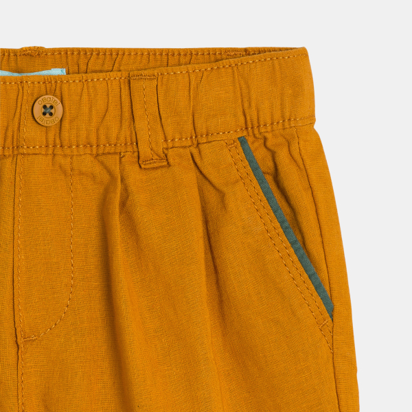 Short lin et coton jaune ocre bébé garçon