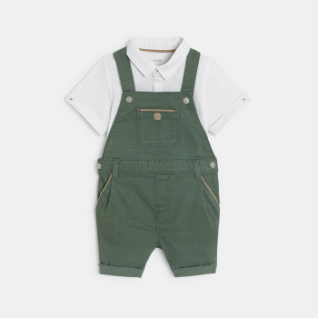Salopette courte verte et polo bébé garçon