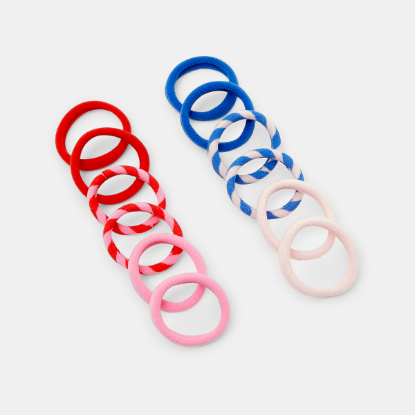 أربطة مطاطية للشعر فاخرة باللون الأحمر (طقم من 12 قطعة) للفتيات