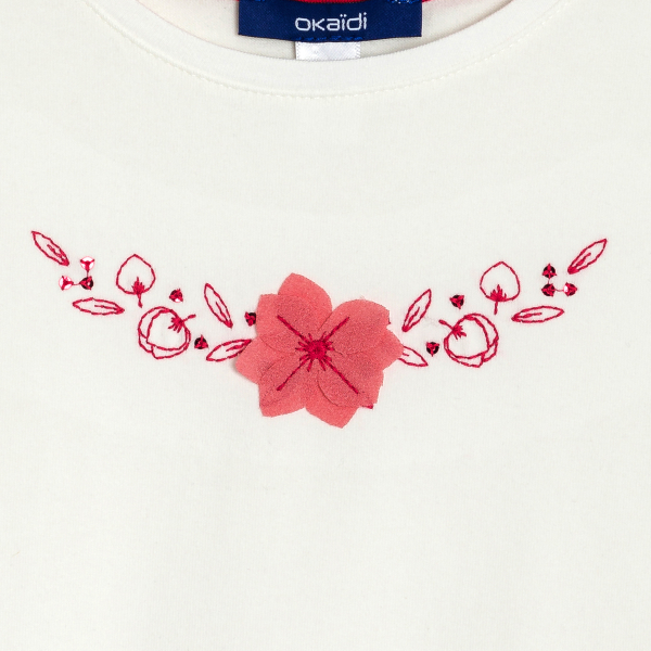 T-shirt à fleurs brodées blanc Fille