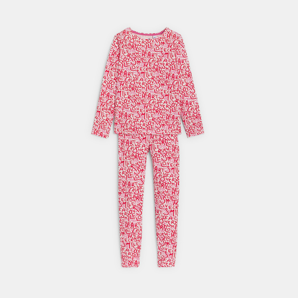 Pyjama 2 pièces en jersey imprimé rose Fille