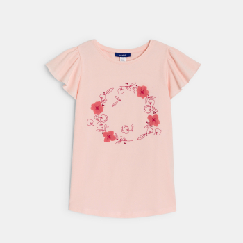 T-shirt brodé manches papillon rose Fille