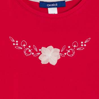 T-shirt à fleurs brodées rouge Fille