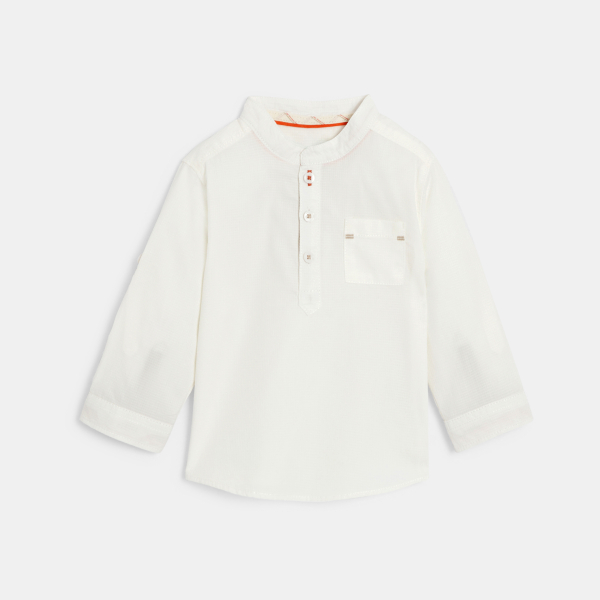 Chemise coton fantaisie col tunisien blanc bébé garçon
