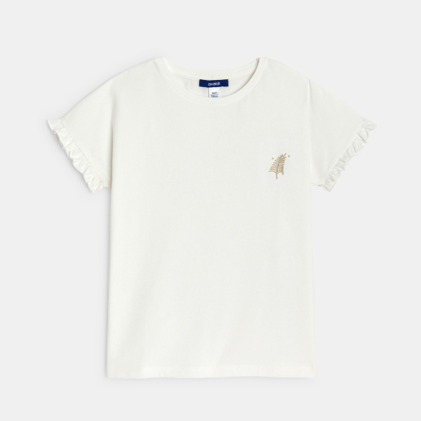 T-shirt manches courtes motif brodé blanc Fille